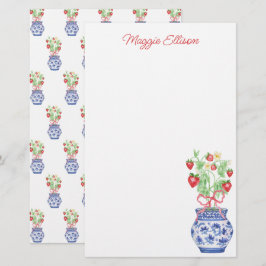 Papelaria Chinoiserie Vase de Morangos Vermelhos