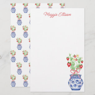 Papelaria Chinoiserie Vase de Morangos Vermelhos