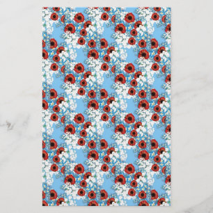 Papelaria Chique azul-impressão de flor vermelha por LeahG