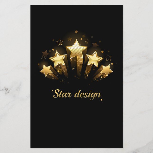Papelaria Cinco estrelas douradas a preto (Frente)