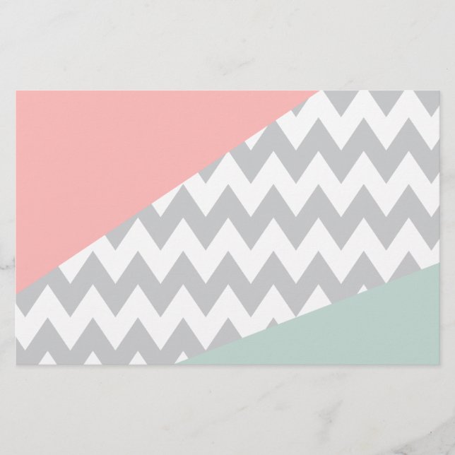 Papelaria Cinza Chevron Mint e Coral (Frente)