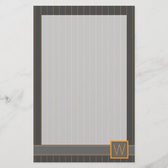 Papelaria Cinza com Papel de Carta Pinstripes Laranja (Frente)
