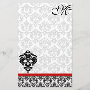 Papelaria Cinza Damask Monograma 100% Papel para Reciclado