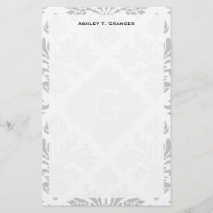 Papelaria Cinza Lg Damasco Branco Floral Nº 3 Cinza Rótulo