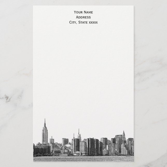 Papelaria Cinza NYC Skyline Etch 01 Papel de Carta (Frente)