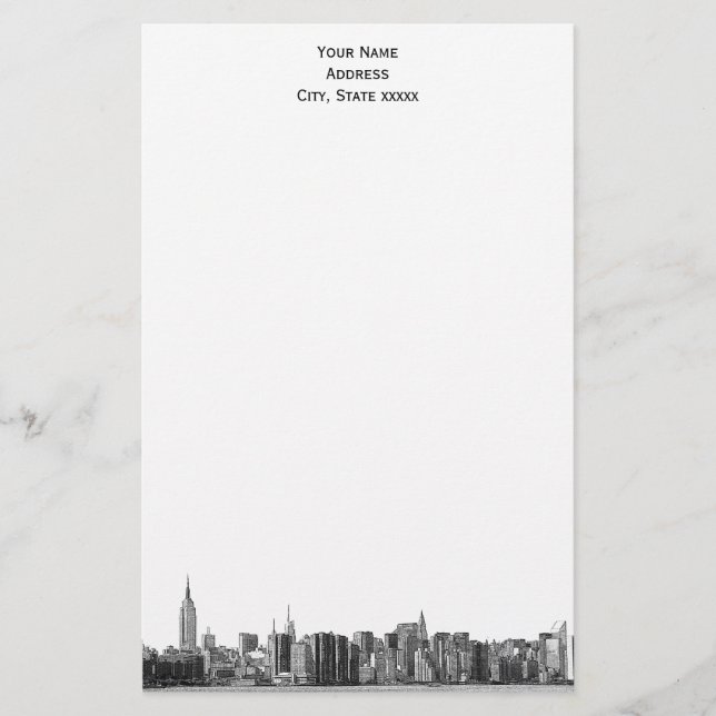 Papelaria Cinza NYC Skyline Etch 01 Papel de Carta (Frente)