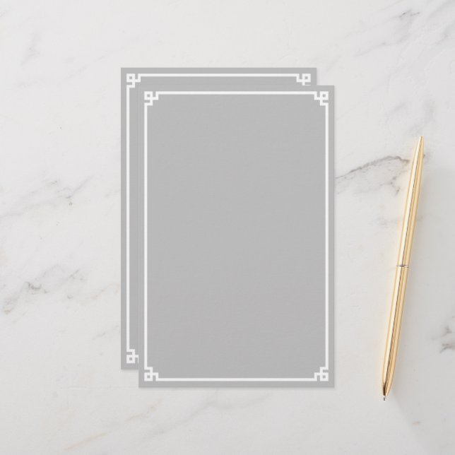 Papelaria Cinzas prateadas e borda chave grega branca (Frente/Verso In Situ)