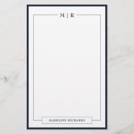Papelaria Classic Monogram Navy Blue Border Stationery