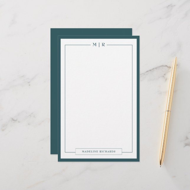 Papelaria Classic Monogram Smoke Green Border Stationery (Frente/Verso In Situ)