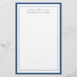 Papelaria Classic Navy Blue Two Border Monogram Lined