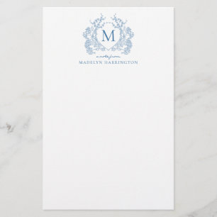 Papelaria Clássico francês azul Floral Vintage Monograma