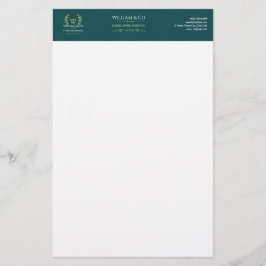 Papelaria Clássico Laurel Wreath Teal Dourado Monograma