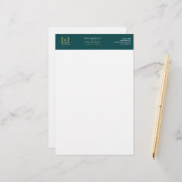Papelaria Clássico Laurel Wreath Teal Dourado Monograma