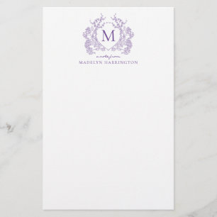 Papelaria Clássico Violeta Floral Vintage Monograma