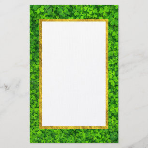 Papelaria Clovers Verdes com Quadro de Folha Ouro FAUX