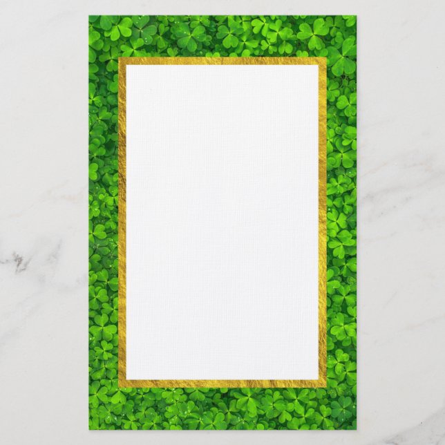 Papelaria Clovers Verdes com Quadro de Folha Ouro FAUX (Frente)