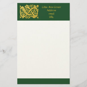 Papelaria Cobra de Ouro Céltico no Papel de carta Verde Esc