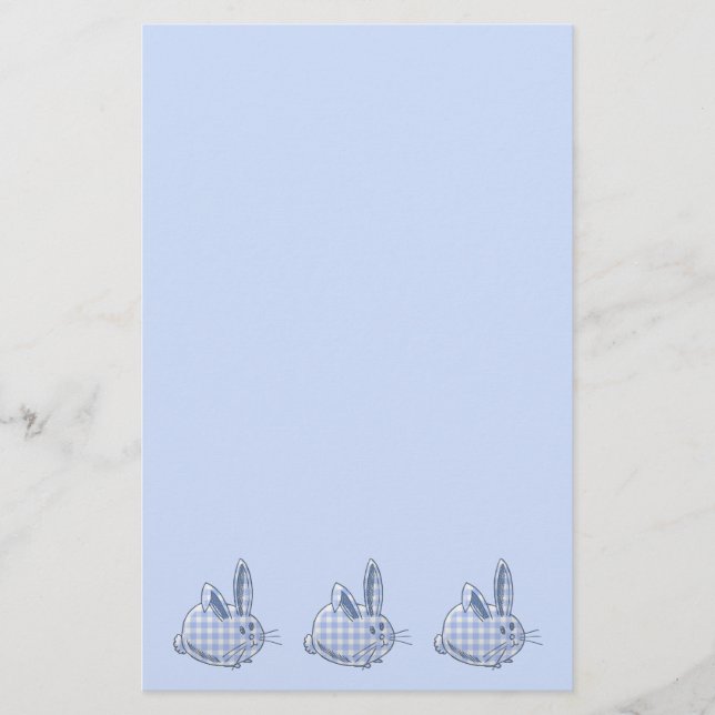 Papelaria coelhos de gingham azuis (Frente)