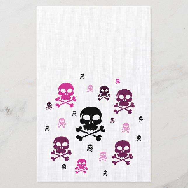 Papelaria Colagem de Crânios de Cartoon - Rosa (Frente)