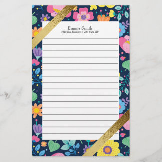 Papelaria Colorido Floral e Dourado Personalizado