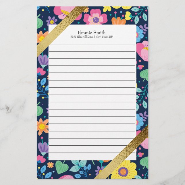 Papelaria Colorido Floral e Dourado Personalizado (Frente)