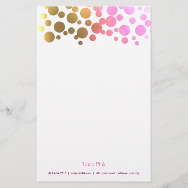 Papelaria Confete retrô rosa dourado (Frente)