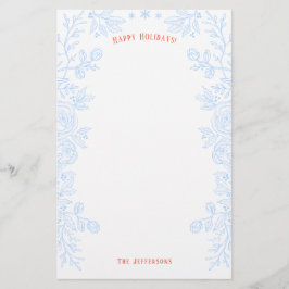 Papelaria Contorno do Floral Vermelho Azul Moderno de Feriad