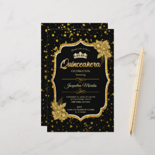 Papelaria Convite de Aniversário para Quinceañera Dourada e