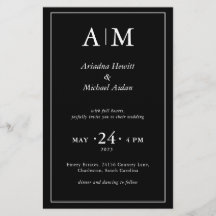 Convite de Casamento Preto Minimalista Elegante