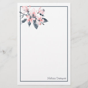 Papelaria Cor d'água da Classe das Flores Rosa e Cinzas