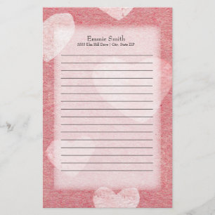 Papelaria Cor d'água dos Corações Rosa Personalizados