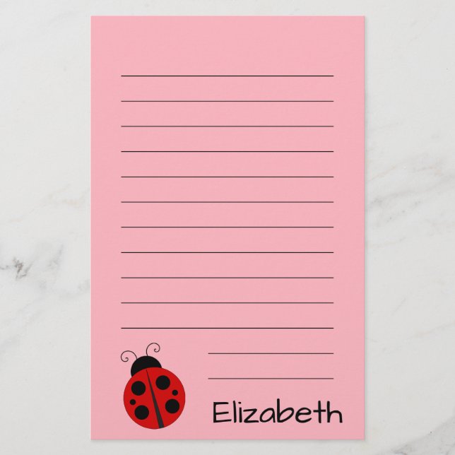 Papelaria Cor-de-rosa com texto preto e Ladybug (Frente)