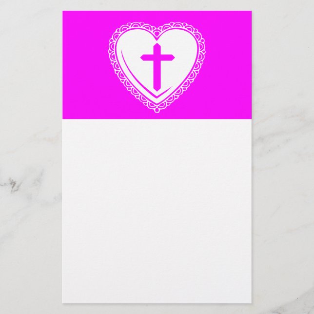 Papelaria Coração Gótico + Cruz (Rosa + Branco) (Frente)