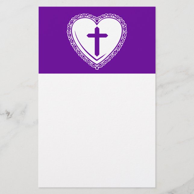 Papelaria Coração Gótico + Cruz (Roxo + Branco) (Frente)