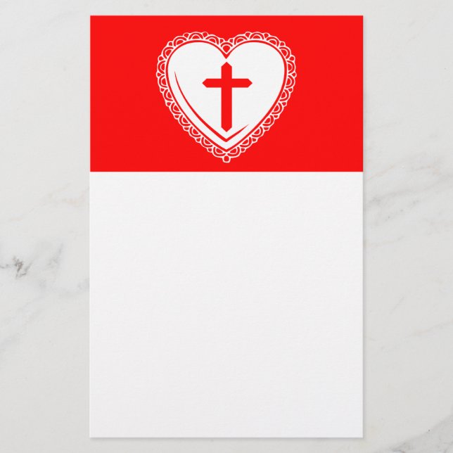 Papelaria Coração Gótico + Cruz (Vermelho + Branco) (Frente)