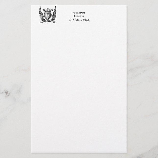 Papelaria Coração Heráldico com Casaco de Asas de Armamento (Frente)