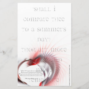 Papelaria Coração Metálico com o soneto de Shakespeare 18