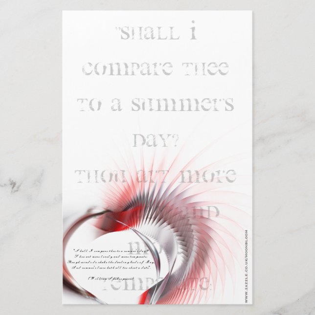 Papelaria Coração Metálico com o soneto de Shakespeare 18 (Frente)