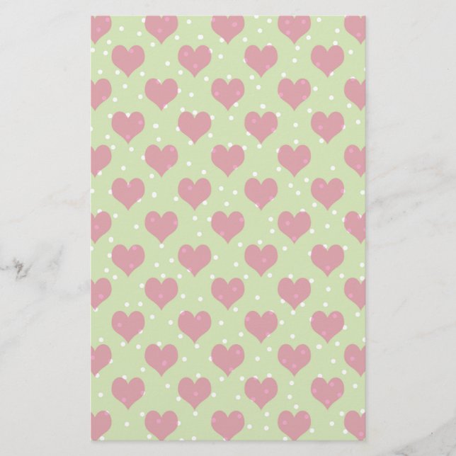 Papelaria Corações cor-de-rosa e bolinhas brancas (Frente)