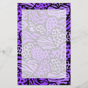 Papelaria Corações de impressão de animais roxos e negros