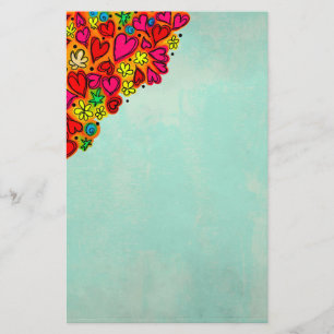 Papelaria Corações e Flores de Doodle Desenhados à Mão