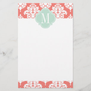 Papelaria Coral Damask Personalizado