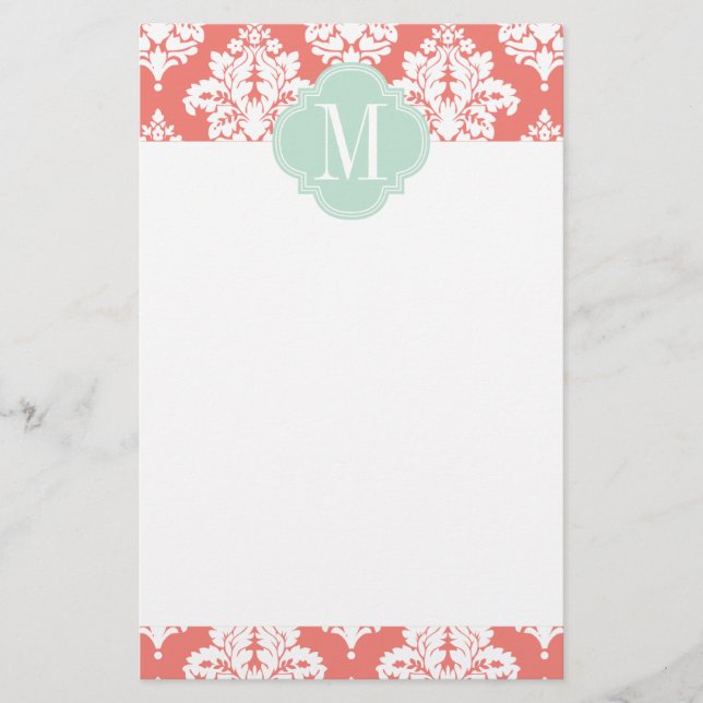 Papelaria Coral Damask Personalizado (Frente)