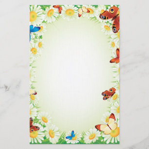 Papelaria Cortesia Floral de Daisies e Borboletas