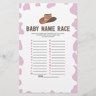 Papelaria Cowgirl Rodeo Nome Race Chá de fraldas Atividade d