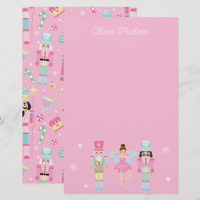 Papelaria Craqueador de Natal Rosa, Bonito, Personalizado (Frente/Verso)