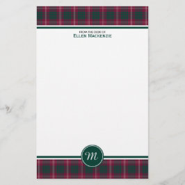 Papelaria Crawford Clan Tartan Maroon Xadrez Monograma