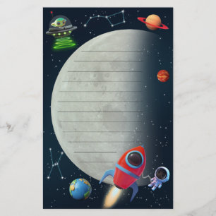 Papelaria Crianças Alienígenas de OVNIs no Espaço da Lua