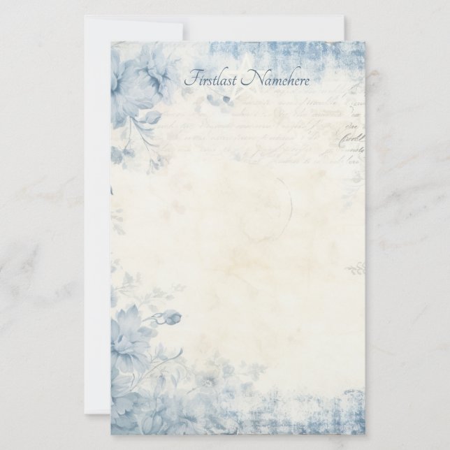Papelaria Crie Seu Próprio Azul Shabby Chic Flores Marfim (Frente)