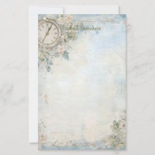 Papelaria Crie Seu Próprio Relógio Floral Azul Shabby Chic